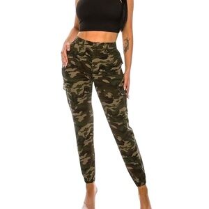 Double Denim January 5 high rise camouflage joggers